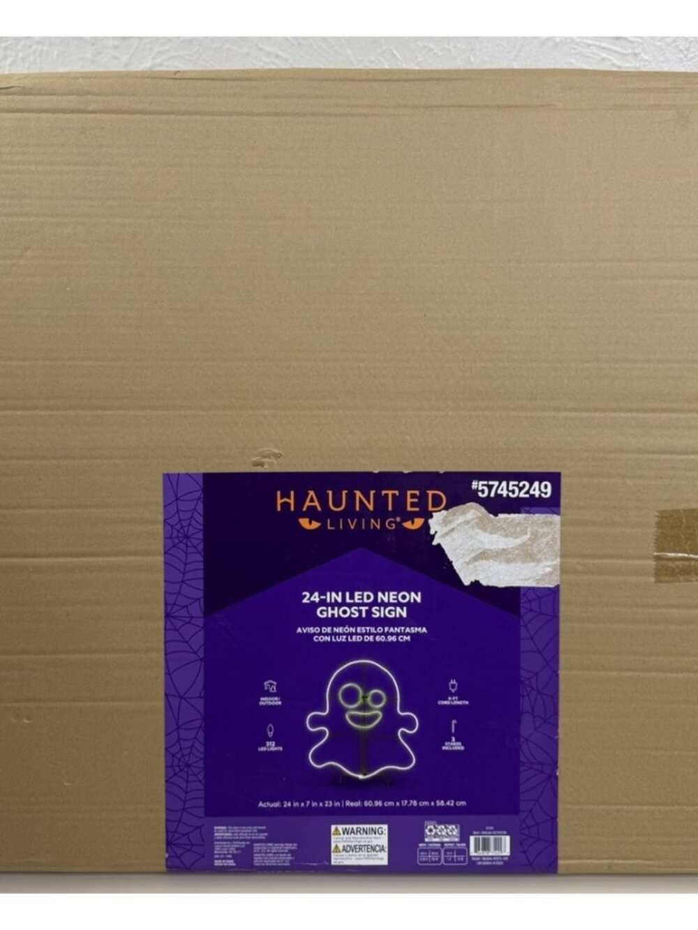 Haunted Living Neon LED 24" Ghost Indoor/Outdoor Halloween Decoration New